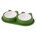 Green frog-shaped double pet feeding bowl with anti-slip base and white inner bowls - Small (With Plastic White Bowl Deep Green) / S / Dark Green