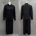 Vue de face et de dos d'un ensemble chemise à manches longues et pantalon noir pour femme - S / Haut Et Bas / Noir