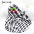 Cute pet summer dress in black and white checkered pattern with cherry decoration - XS / Black Grid