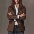 Detail of French vintage herringbone wool blazer with paisley contrast lapels and trim - 3XL / Tops / Coffee