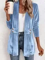 Stylish light blue velvet cardigan for women with elegant double-breasted button decorations - S / Tops / Sky Blue