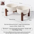 Large elevated ceramic pet double bowl with acacia wood stand featuring embossed paw prints - Large Embossed Paw Bowls + Detachable Dual Stand