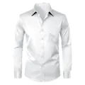 Men's slim-fit long-sleeve business shirt in solid white with chest pocket - 3XL / Tops / White