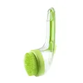 Green silicone pet bath brush for dogs and cats featuring a soap dispensing handle - Fine Bristle Long Handle / Green