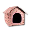 Foldable pink waterproof cat house with cartoon pattern for indoor or outdoor pets - Cat Paradise (Pink)
