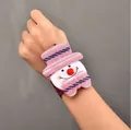 Festive pink snowman LED slap bracelet shown on wrist for Christmas party favors - Non-glowing Snowman (T1-26)