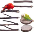 Natuurlijke houten vogelstokken set inclusief takken en ronde platforms voor papegaaien - 3 Gevorkte + 3 Rechte Stokken + 2 Ronde Platen