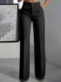 High-waisted black wide-leg suit trousers with elegant drape for women - S / Bottoms / Black