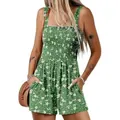 Vista detallada de un mono verde floral sin mangas con cuerpo elástico y escote cuadrado - S / Top Y Pantalón / Estampado Floral 4
