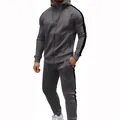 Men's grey track suit with black side stripes, includes zipper hoodie and jogger pants - S / Top And Bottom / Gray