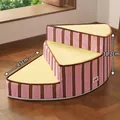 Pink striped 3-tier pet stairs for small dogs with 45cm depth and 31.2cm height info - 3 Steps (Fan-shaped) / Diameter 45CM Height 31CM / Pink-Brown Stripes