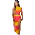Conjunto de dos piezas sexy con degradado de atardecer, top corto y falda larga con abertura - S / Top Y Pantalón / Naranja