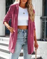 Detailed view of the soft pink velvet texture and lapel design on this women's coat. - S / Top (RX6621) / Rose Red