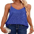 Loose fit royal blue sequin V-neck camisole tank top for elegant women's party wear - S / Tops / Blue