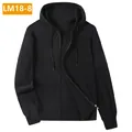 Black polar fleece zip-up hoodie for men featuring drawstrings and side pockets - Black