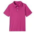 Full detail view of a vibrant fuchsia children's short-sleeved casual polo shirt. - Rose Red