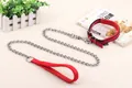 Detail view of the red foam handle and sturdy metal chain of the pet leash - 2.0x120cm / Red Leash and Collar