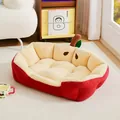 Letto in peluche a forma di mela per cani e gatti di piccola taglia in rosso e crema - Mela Rossa