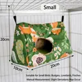 Detailansicht einer warmen grünen Vogelhängematte mit Fuchsmuster und Größenabmessungen. - Versiegelter Typ / S