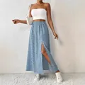Gonna midi a fiori a trapezio con spacco laterale e vita media per un look estivo chic. - 1XL / Pantaloni e gonne / Azzurro