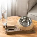 Automatischer Wasserspender und schräger Edelstahlnapf für Haustiere in Braun - 3-in-1 Schneckenstil Mit Edelstahlnapf / Braun