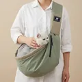 Primer plano del transportín BIBICUTE de nailon verde con un gato en el interior - Verde
