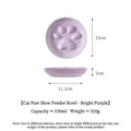 Purple ceramic cat paw slow feeder bowl with dimensions, capacity, and weight specifications - Purple