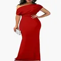 Robe de soirée rouge élégante à épaules dénudées avec coupe ajustée et ourlet long - Rouge
