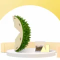 Green durian-shaped cat self-groomer toy set with catnip and double-sided adhesive tape - Durian Green