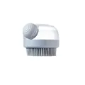 Gray pet bath massage brush with soap dispenser and soft silicone bristles for dogs and cats - Fine Bristle Round / Gray
