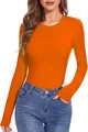 Vista detallada de la camiseta básica de manga larga para mujer en color naranja brillante - Naranja