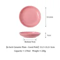 Assiette en céramique rose corail de 6 pouces pour chats et chiens, 15,2 cm de diamètre - Assiette 6 Pouces - Rose Corail