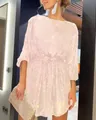 Vue détaillée de la mini robe à paillettes roses scintillantes pour les fêtes - Champagne