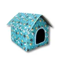 Waterproof blue foldable cat house with cute cartoon cat pattern for small indoor pets - Kitten Ocean (Light Blue)