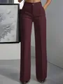 Elegant burgundy high-waisted straight-leg trousers designed for a professional look. - S / Bottoms / Burgundy