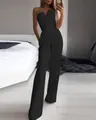 Elegant black strapless wide-leg jumpsuit designed for a chic and modern commuter look - S / Jumpsuits / Black