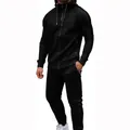 Men's athletic two-piece tracksuit with zip-up hoodie and pants in black - S / Top And Bottom / Black