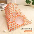 Interactive cat tunnel toy with orange slice pattern and paw-shaped mesh window - Orange Style (Orange Blue)