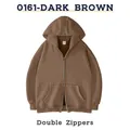 Zware oversized donkerbruine hoodie met ritssluiting en een uniek dubbel ritsontwerp - XS / Tops / camel
