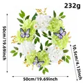 Spring hydrangea and butterfly wreath with 50cm diameter and 232g weight for door decor - Green White Hydrangea Butterfly Wreath / 50cm