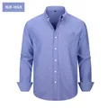 Men's classic blue long-sleeve Oxford cotton shirt featuring a casual button-down collar - S / Tops / Light Blue