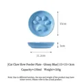 Bright blue paw-shaped ceramic slow feeder bowl for cats and dogs with dimensions - Blue