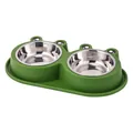 Green frog-shaped double pet bowl with stainless steel inserts for cats and dogs - With Stainless Steel Bowl / S / Dark Green