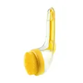 Ergonomic yellow pet bath brush with soft silicone bristles for dog massage and cleaning - Fine Bristle Long Handle / Yellow