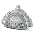 Detailed view of a grey polka dot small pet carrier bag featuring a breathable mesh window - Space Gray