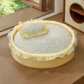 Cozy floral round pet bed with matching pillow for cats and small dogs in yellow color - Vintage Floral / S (40x33x11cm)-Cotton Filled