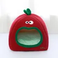 Red apple-shaped enclosed plush pet bed for cats and small dogs with soft cushion - Apple Shaped Bed / Size 1 (30x30x27cm)