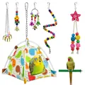 Comprehensive 7-piece colorful parrot toy set including swing bells, ladder and bird tent - 7-Piece Set (Style 4)