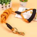 Durable braided climbing rope dog leash with soft padded handle and golden brass hook - 8mm*1.8m / Yellow