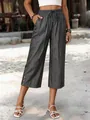 Stylish women's wide-leg cropped tencel denim pants with drawstring and button detail - S / Bottoms / Dark Gray